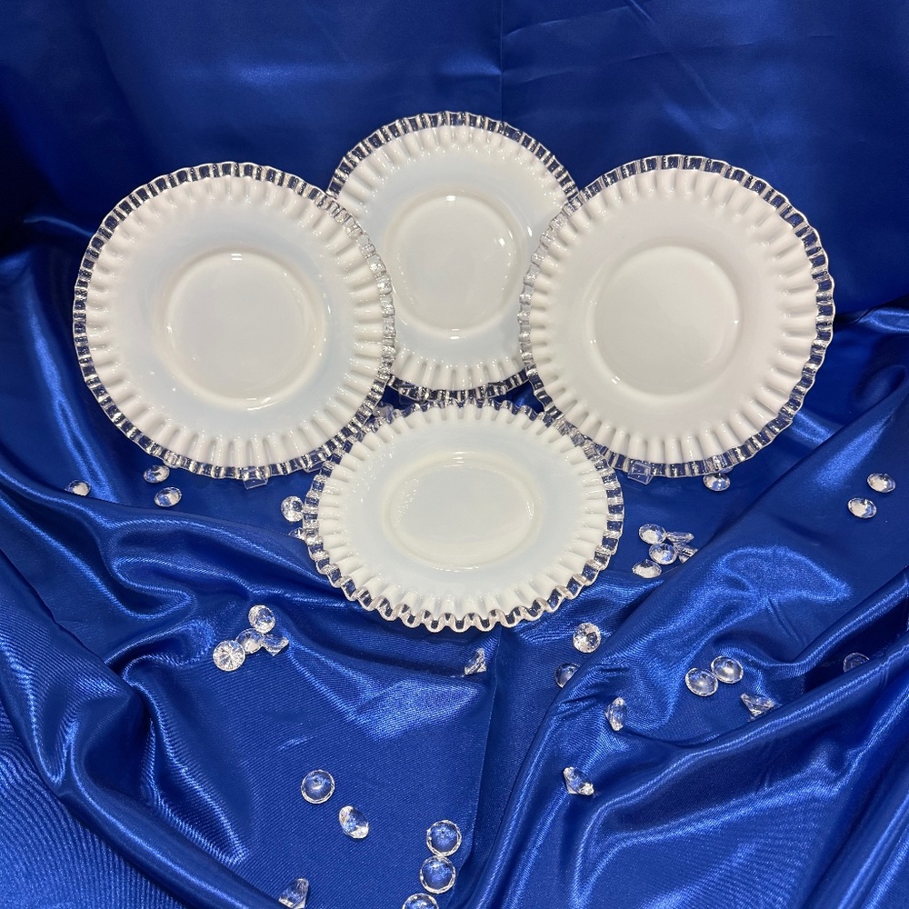 Vintage Fenton Milk Glass Silver Crest 8.5” Plate